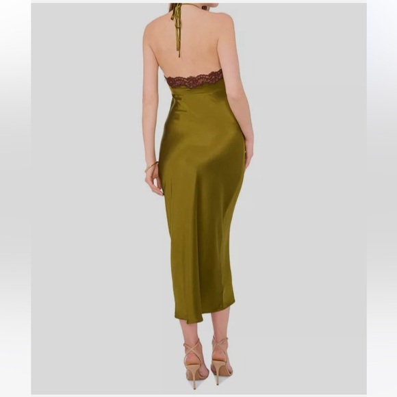1. State Olive Satin Midi Dress - Picture 4 of 5